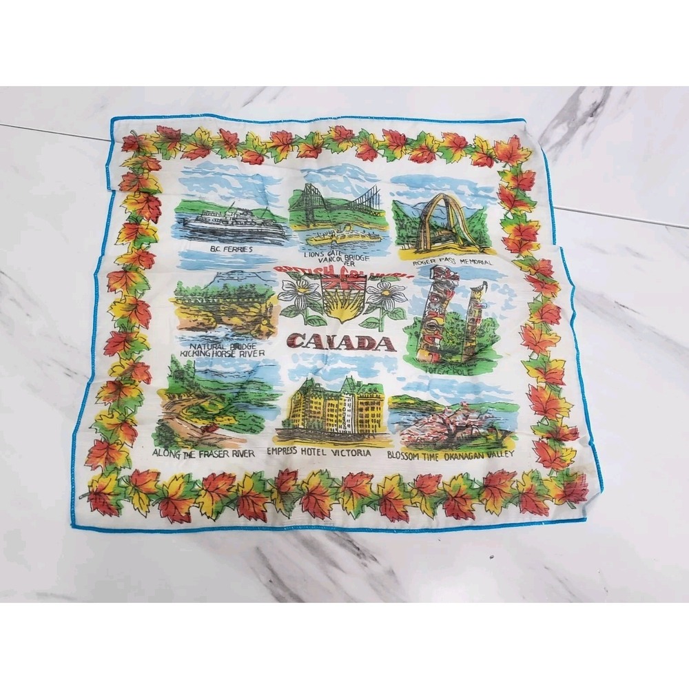 Vintage BRITISH COLUMBIA Linen HANDKERCHIEF - Souvenir CANADA - Beautiful colors